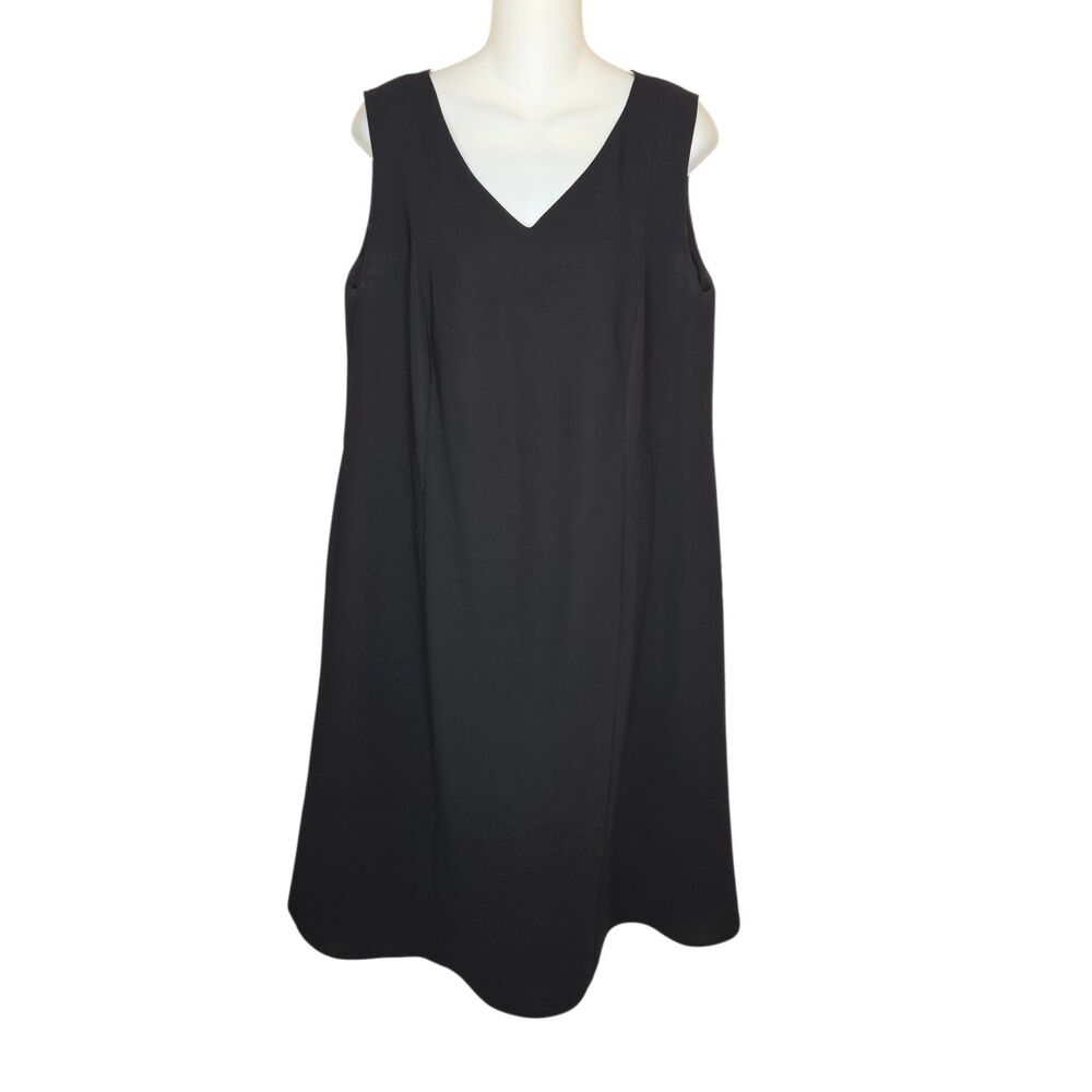 Talbots Woman Black Sleeveless V-Neck Sheath Dress Ruffle Hem 16W Plus Career